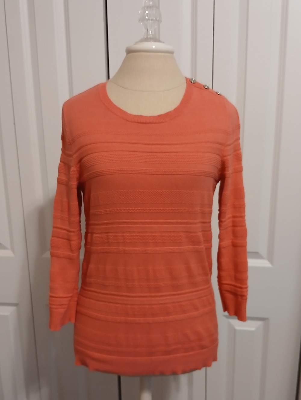 Like New Karen Scott Textured Stripe Sweater Top Shirt 3/4 Sleeve Coral Small